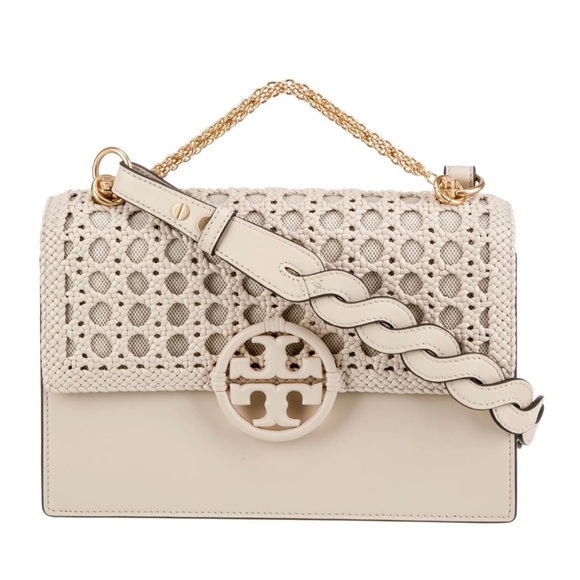 Tory Burch Ivory Woven Shoulder Bag Leather w/ Gold Chain - Picture 1 of 12
